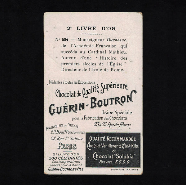 Ancienne chromo publicitaire Guérin Boutron Célébrités 594 Monseigneur Duchesne académicien