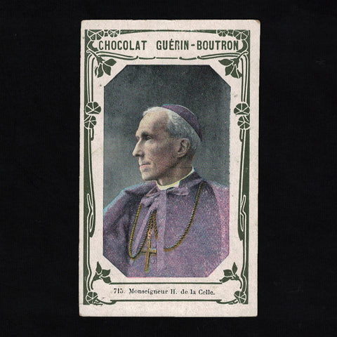 Ancienne chromo publicitaire Guérin Boutron Célébrités 715 Monseigneur H. de la Celle