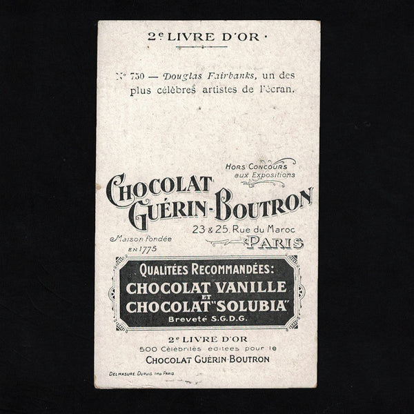 Ancienne chromo publicitaire Guérin Boutron Célébrités 750 Douglas Fairbanks