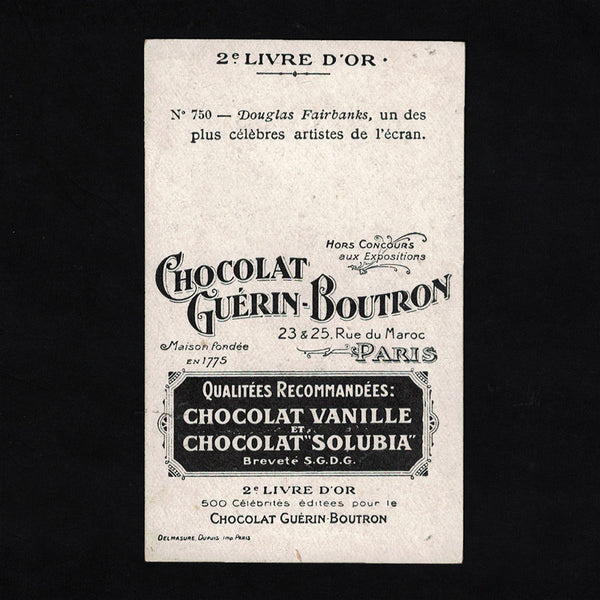 Ancienne chromo publicitaire Guérin Boutron Célébrités 750 Douglas Fairbanks