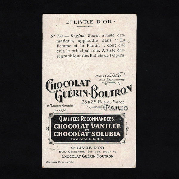 Ancienne chromo publicitaire Guérin Boutron Célébrités 739 Régina Badet