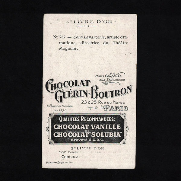 Ancienne chromo publicitaire Guérin Boutron Célébrités 737 Cora Laparcerie
