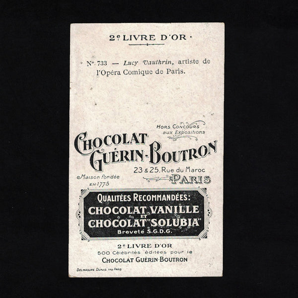 Ancienne chromo publicitaire Guérin Boutron Célébrités 733 Lucy Vauthrin