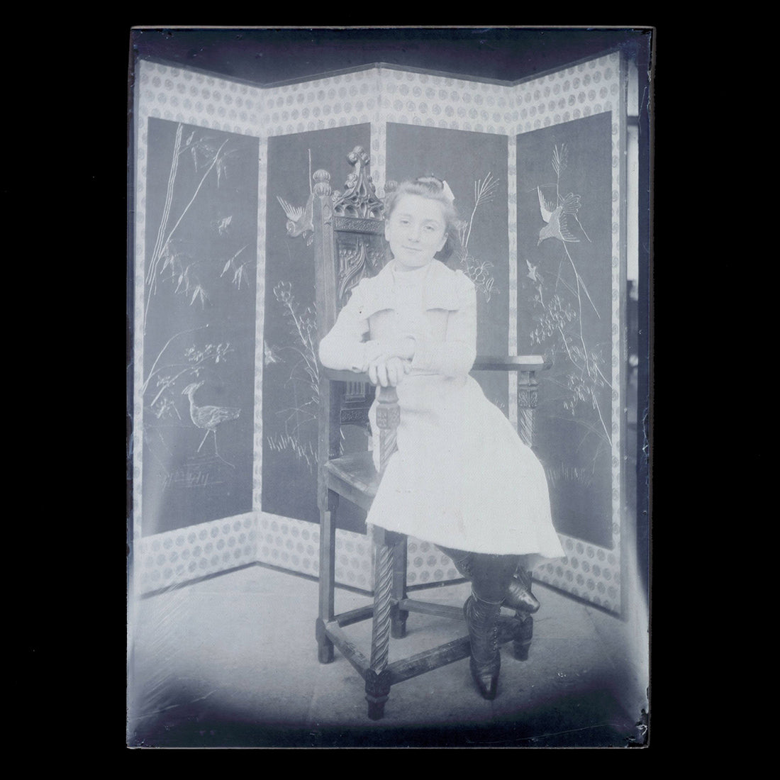 Négatif 18 x 13 / Ancienne photo plaque de verre / Famille bourgeoise / Fillette
