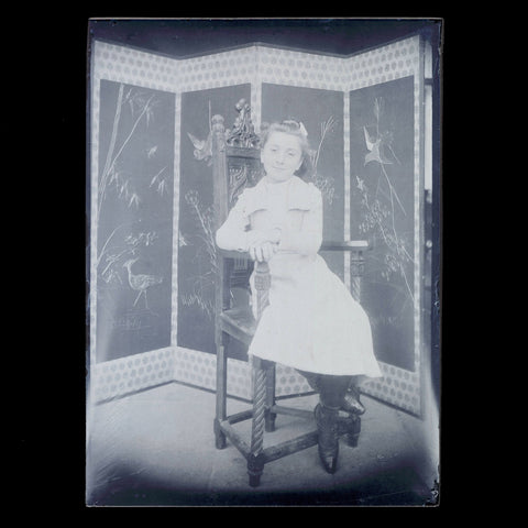 Négatif 18 x 13 / Ancienne photo plaque de verre / Famille bourgeoise / Fillette