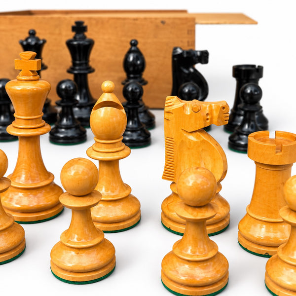 Grand jeu d’échecs vintage en bois, roi de 10,5 cm, possible Lardy, avec boîte de rangement