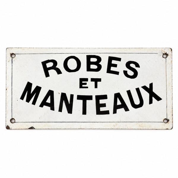 Ancienne plaque émaillée « Robes et manteaux » – Signalétique de boutique ancienne