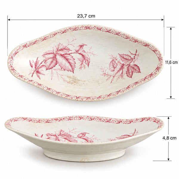 Ravier ancien en faïence de Badonviller, modèle Mûre, décor floral rose
