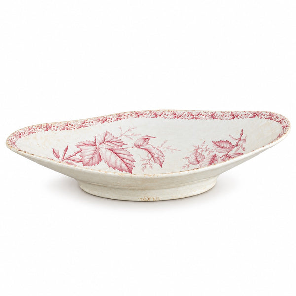 Ravier ancien en faïence de Badonviller, modèle Mûre, décor floral rose