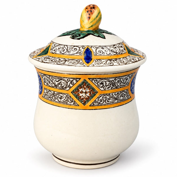 Ancien pot à crème couvert en faïence de Gien, décor style Henri II