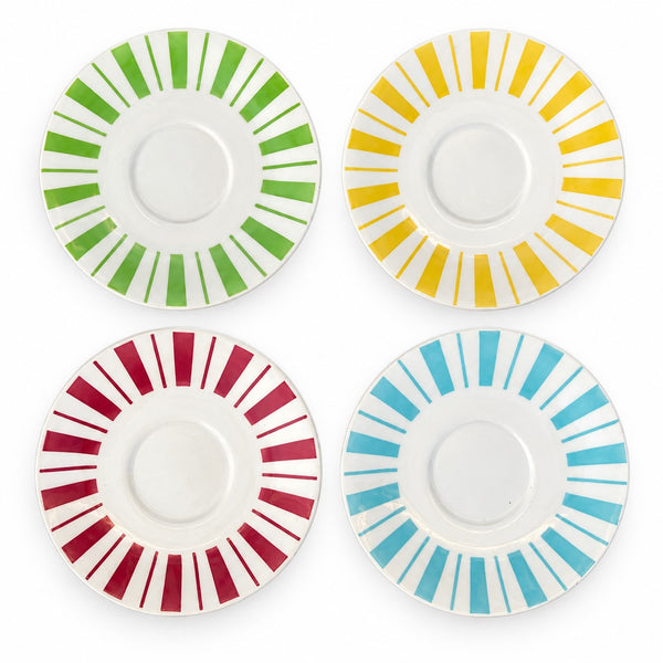 Lot de 4 soucoupes anciennes Fénal Badonviller à rayures multicolores