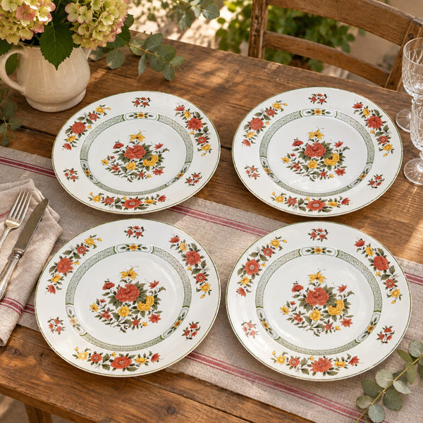 Lot de 4 de grandes assiettes de présentation Villeroy & Boch Summerday en vitro-porcelaine à décor floral