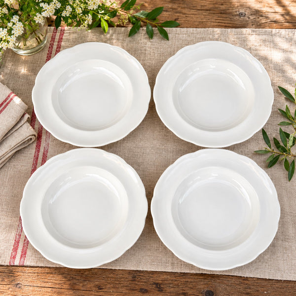 Lot de 4 assiettes creuses anciennes Pyroblan Sarreguemines – Porcelaine hôtelière vitrifiée