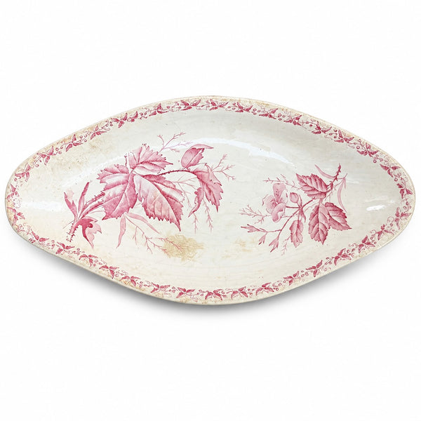 Ravier ancien en faïence de Badonviller, modèle Mûre, décor floral rose