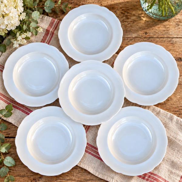Lot de 6 assiettes creuses anciennes Pyroblan Sarreguemines – Porcelaine hôtelière vitrifiée
