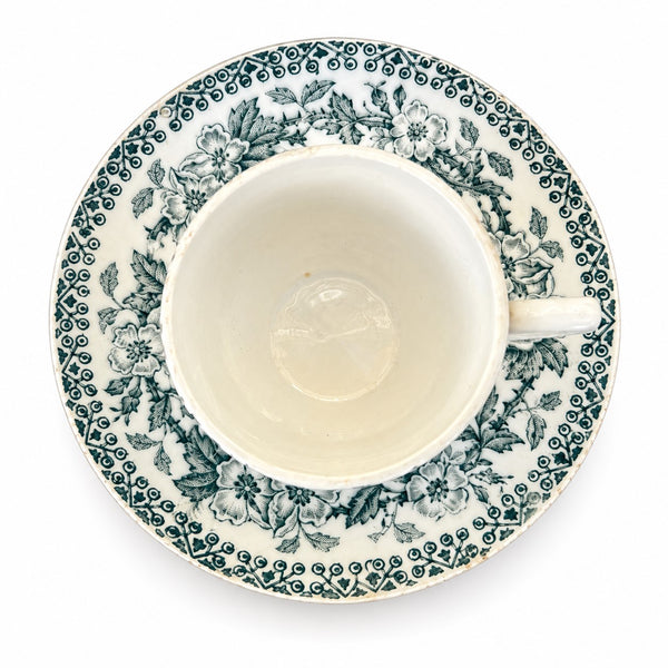 Ancienne tasse à café et soucoupe Saint-Amand, modèle Guadeloupe, Terre de Fer