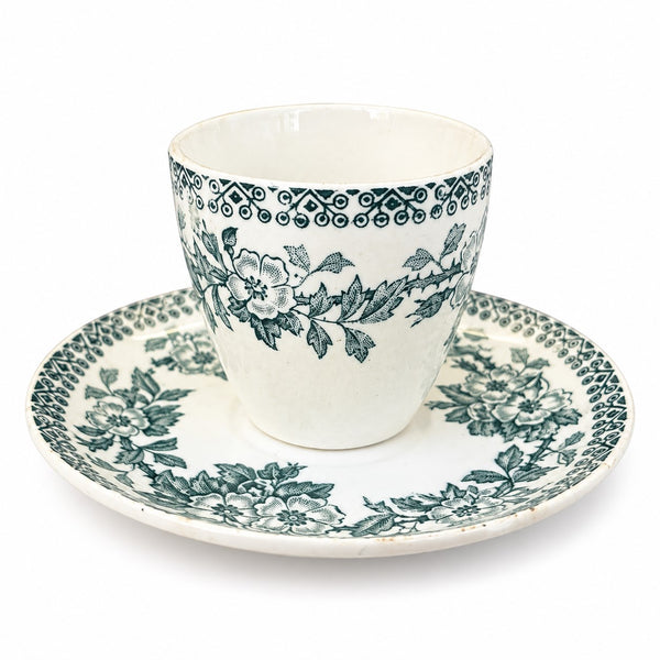 Ancienne tasse à café et soucoupe Saint-Amand, modèle Guadeloupe, Terre de Fer