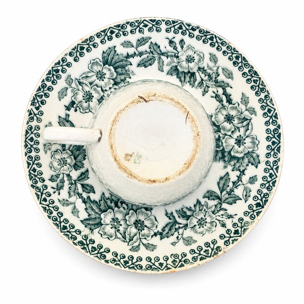 Ancienne tasse à café et soucoupe Saint-Amand, modèle Guadeloupe, Terre de Fer