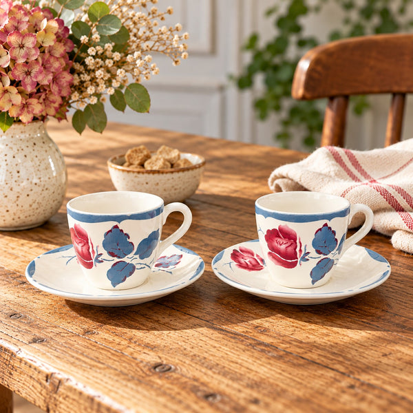 Paire de tasses à café anciennes Digoin-Sarreguemines – Décor floral inspiré du modèle Janine