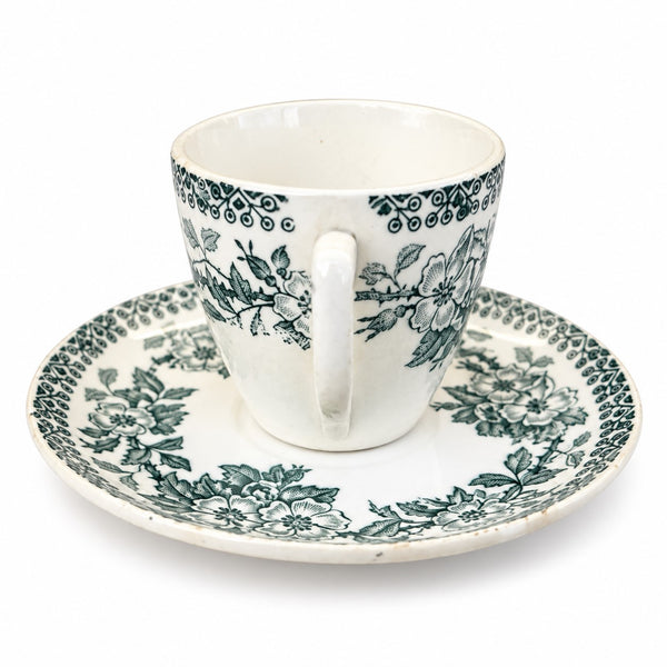 Ancienne tasse à café et soucoupe Saint-Amand, modèle Guadeloupe, Terre de Fer