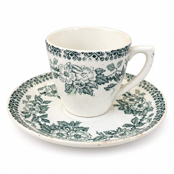 Ancienne tasse à café et soucoupe Saint-Amand, modèle Guadeloupe, Terre de Fer