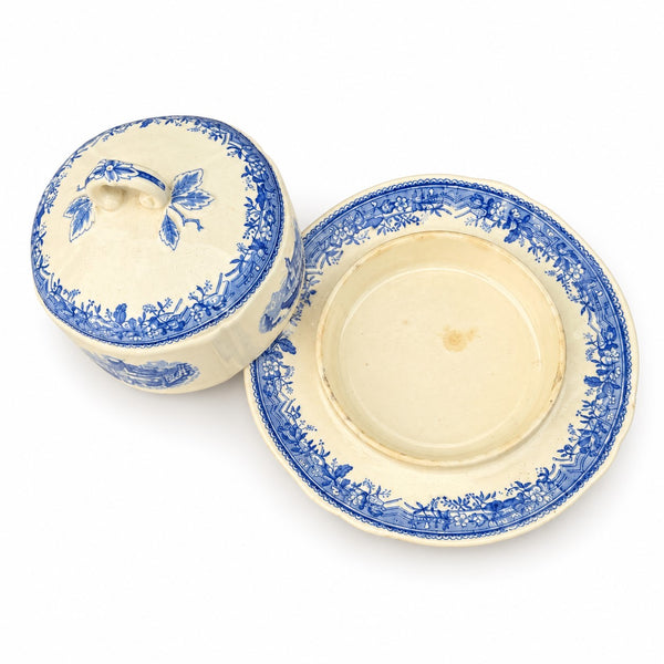 Beurrier ancien Villeroy & Boch – Modèle Burgenland, décor bleu sur fond blanc