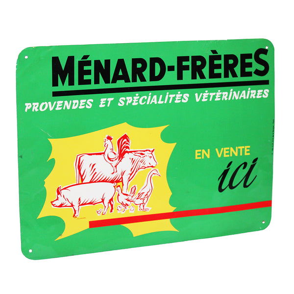 Ancienne plaque publicitaire Ménard-Frères spécialités vétérinaires à Thouars