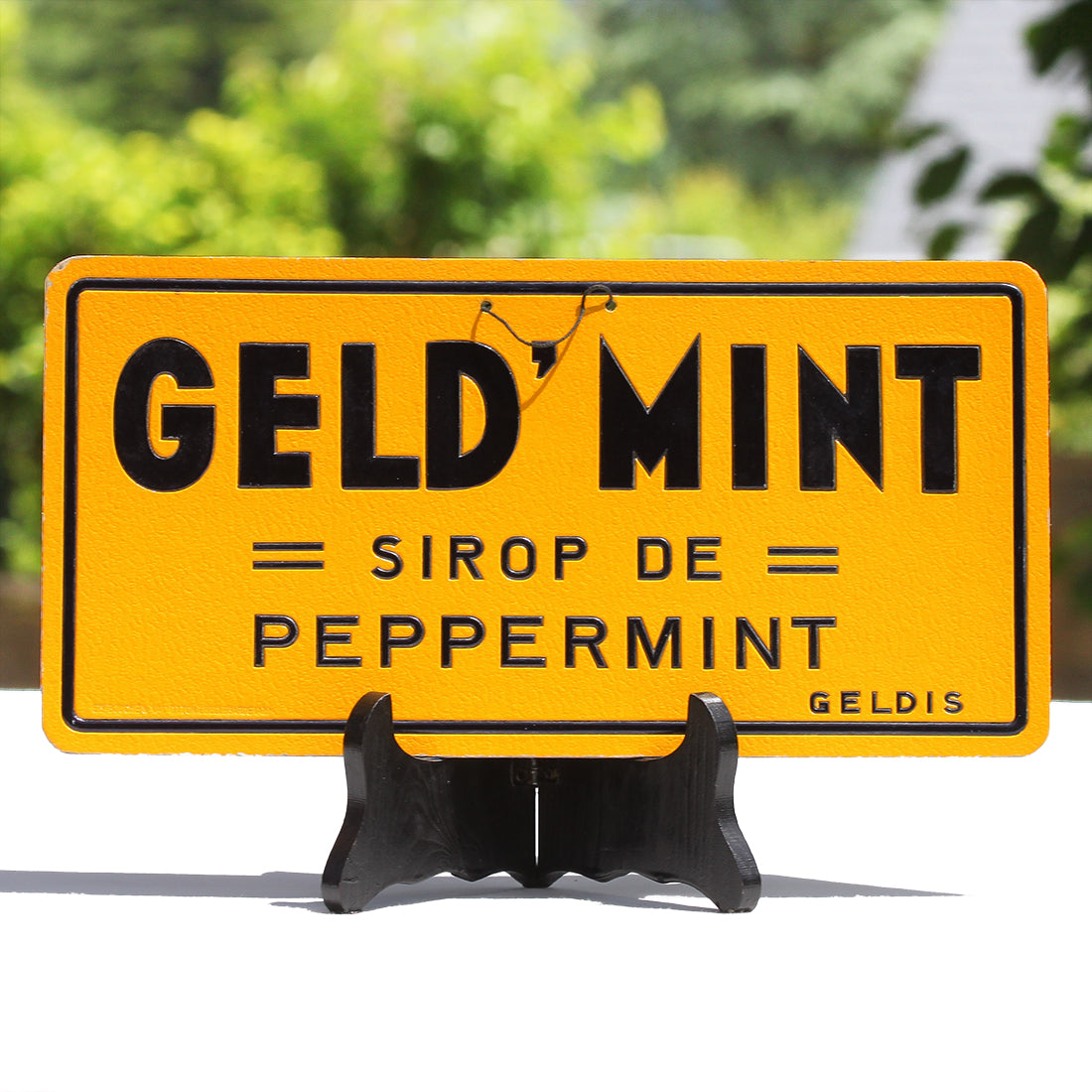 Ancien carton publicitaire de bistrot du sirop Geldis de Peppermint Geld'Mint