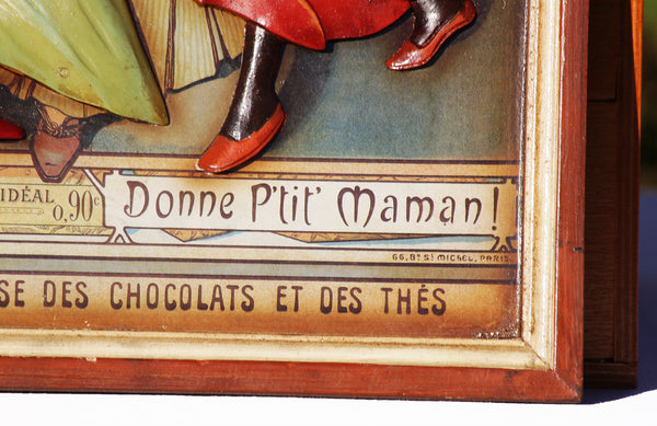 Tableau en bois publicitaire vintage Chocolat Idéal Mucha