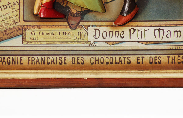 Tableau en bois publicitaire vintage Chocolat Idéal Mucha