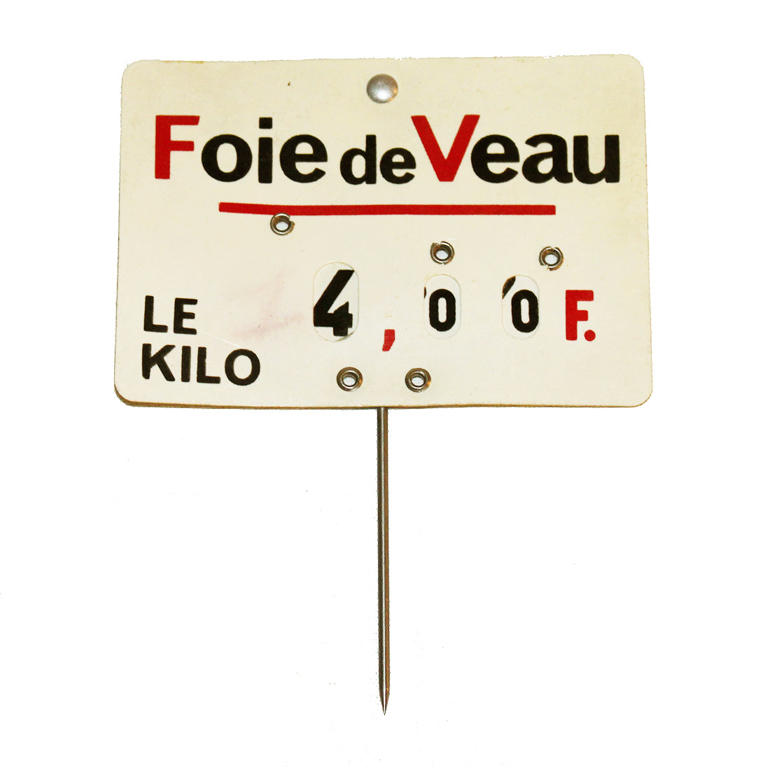 Étiquette de boucherie / triperie vintage prix en francs Foie de Veau / le kilo