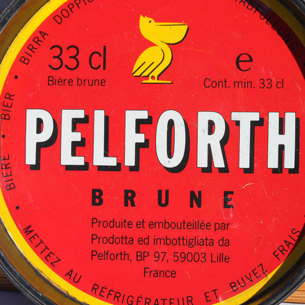 Plateau de service publicitaire Massily France vintage rond en métal bière brune Pelforth