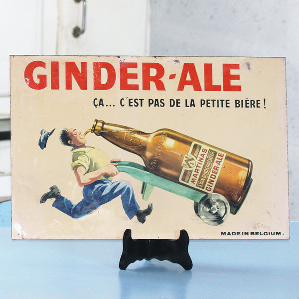 Ancienne plaque publicitaire en tôle lithographiée pour la bière flamande Ginder-Ale ( Gilroy )