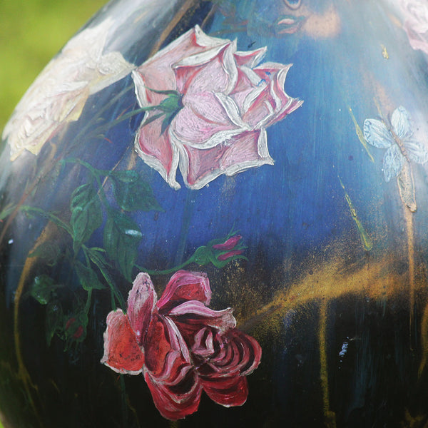 Ancienne bonbonne dame-jeanne 10 litres peinte décor fleuri et papillons