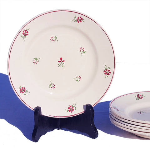 Ensemble de 6 assiettes plates anciennes en faïence de Niderviller petites fleurs