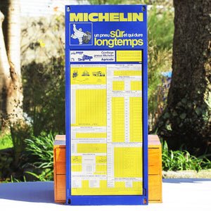 Panneau publicitaire Michelin vintage tableau de gonflage des pneus Agricole de 1984