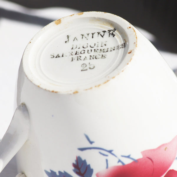 Duo de tasses à café anciennes + soucoupes en faïence de Digoin Sarreguemines modèle Janine