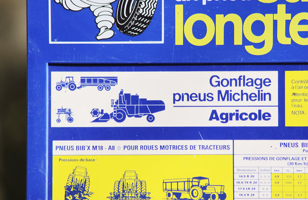 Panneau publicitaire Michelin vintage tableau de gonflage des pneus Agricole de 1984