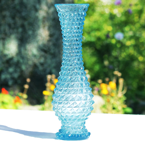 Vase italien en verre d'Empoli vintage bleu glacial