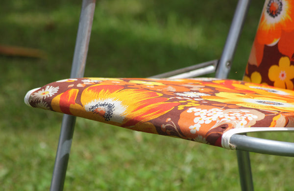 Chaise pliante de camping vintage tissu à fleurs