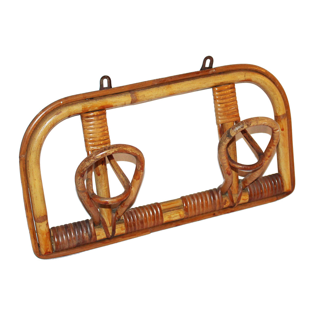 Vintage double coat hook in rattan in the style of Louis Sognot