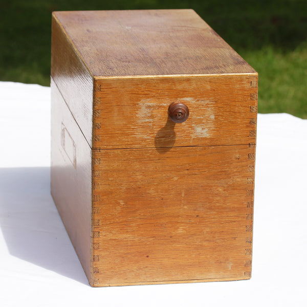 Ancienne grande boîte à fiches de bureau 40 cm en bois