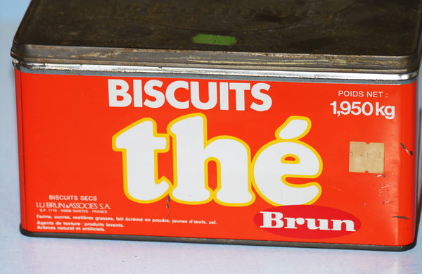 Ancienne boîte publicitaire biscuits Brun en tôle lithographiée
