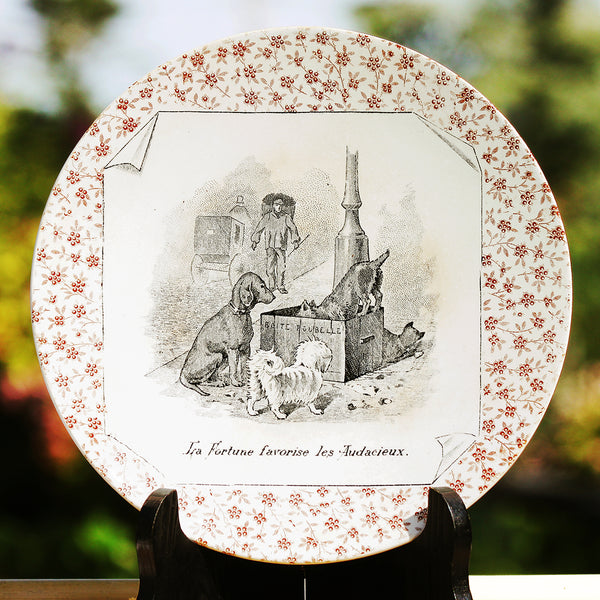 Ancienne assiette parlante à dessert en faïence de U & C Sarreguemines modèle Perse