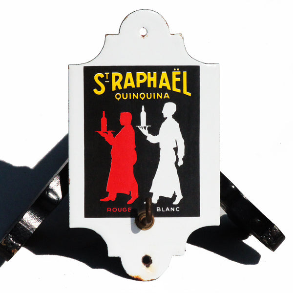 Petite plaque émaillée publicitaire vintage St Raphaël accroche torchon