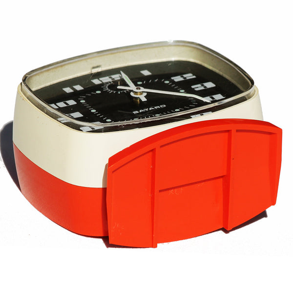 Réveil mécanique vintage Bayard en plastique orange & crème