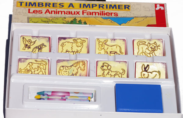 Boîte de jeu vintage Jeux Nathan timbres tampons : les animaux familiers ( 1990 )
