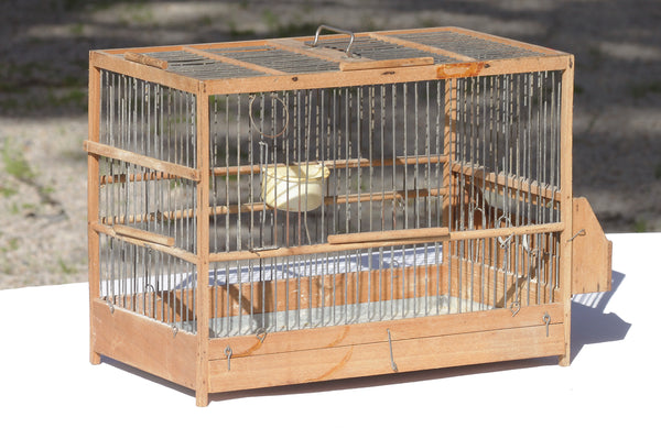 Cage à oiseaux ancienne en bois du milieu du XXème siècle