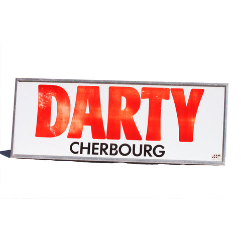 Grande enseigne publicitaire vintage en tôle peinte DARTY Cherbourg 120 cm x 45 cm