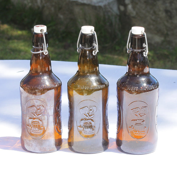 Ensemble de 3 anciennes bouteilles de bière d'Alsace Fischer 65 cl